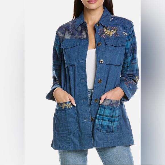 Johnny Was Moonlight Tie Dye Patchwork Military Jacket Size XL - Picture 3 of 9